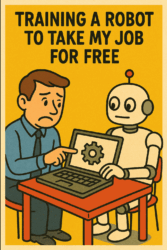 A human training a robot to take their job for free